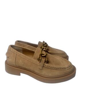 Steve Madden Suede Loafers 5 Gold Bit Cushion Casual Moc Toe Brown Tan Karmine